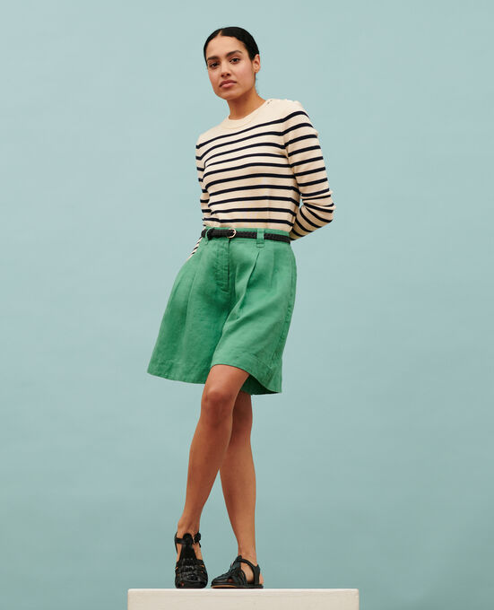 Weite Shorts aus Leinen 0542 PINE GREEN