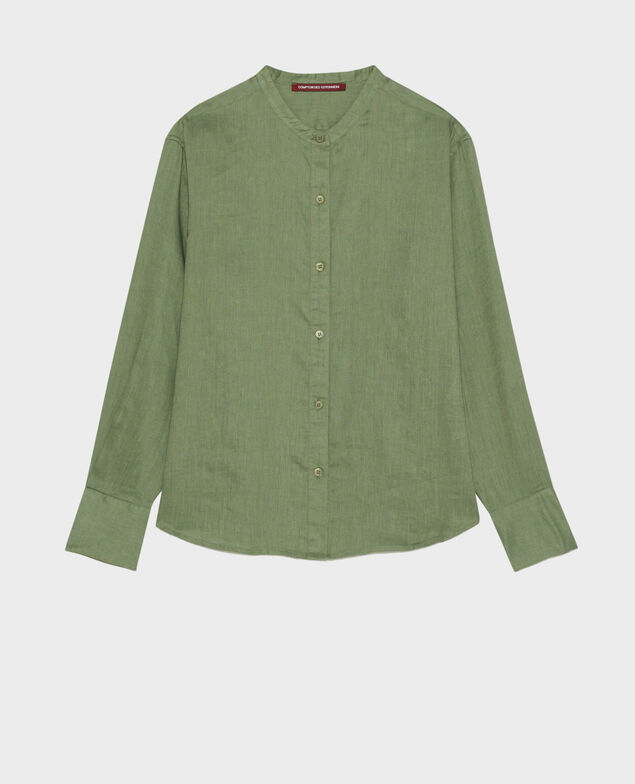 Bluse ohne Kragen aus Leinen 52 green