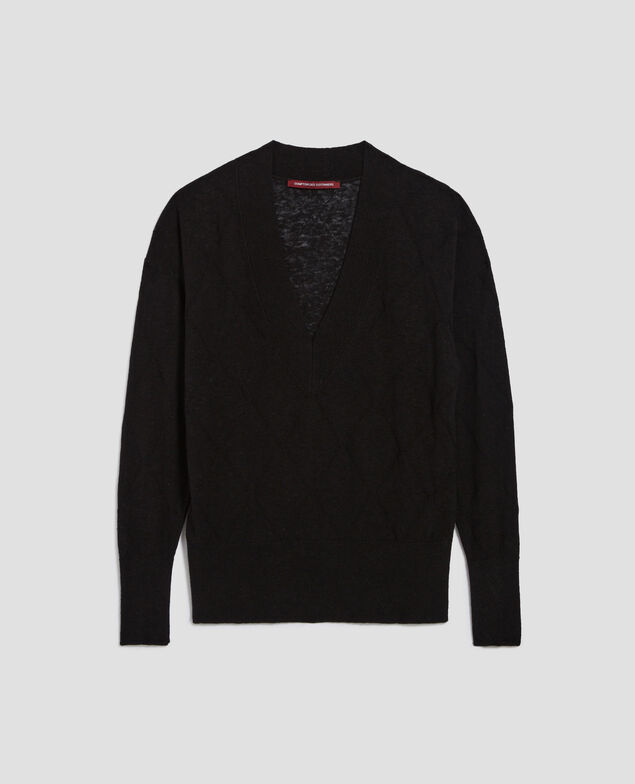 Pullover mit V-Ausschnitt und langen Ärmeln H091 black beauty