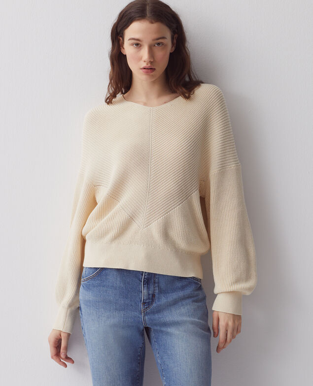 Pullover mit V-Ausschnitt aus Baumwolle H304 albore