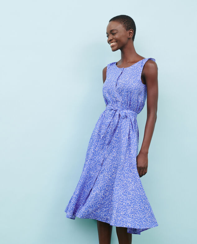 Ausgestelltes Kleid aus Leinen 91 print blue