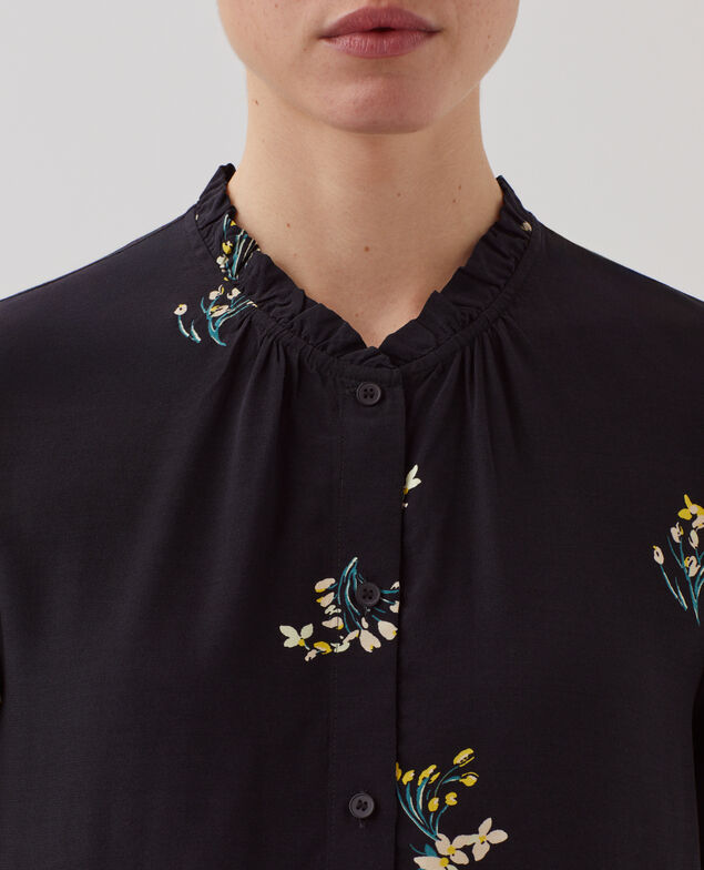 Fließend fallendes Kurzarm-Hemd J091 fl bouquet black