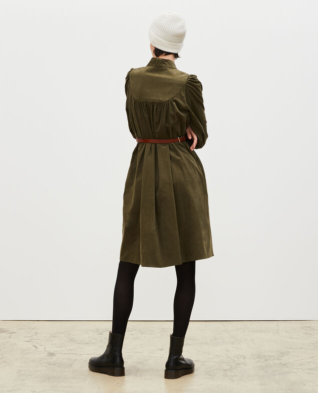 Weites Samtkleid mit Brusteinsatz  Military green