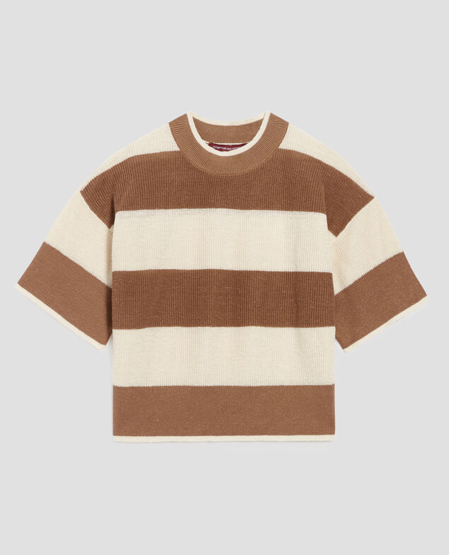 Cropped Pullover mit kurzen Ärmeln aus Leinen H324 large gratinato