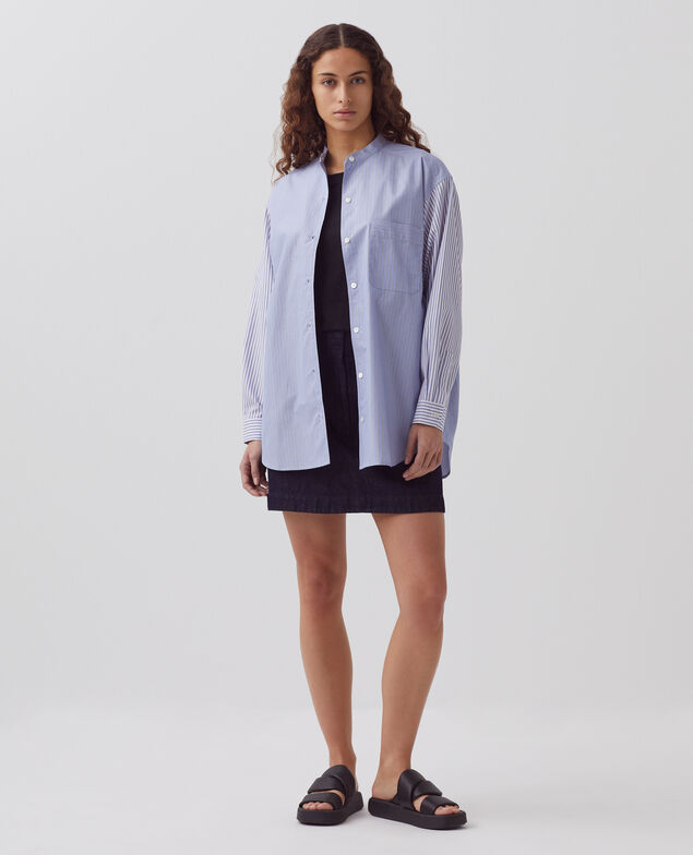 Baumwollbluse A676 stripes mix blue