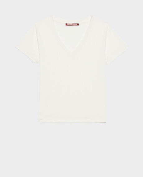 LÉA - Fließendes T-Shirt mit V-Ausschnitt Cloud dancer Paberne