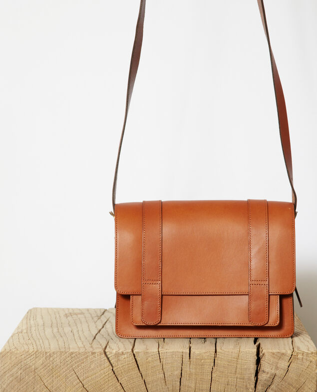 Tasche aus glattem Leder, kleines Modell Camel