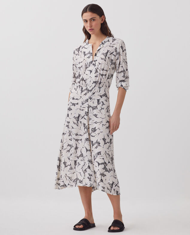 Langes fließendes Kleid J301 flower camo ecru