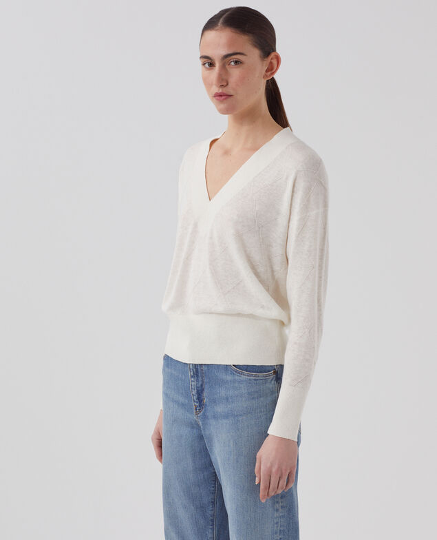 Pullover mit V-Ausschnitt und langen Ärmeln H013 gardenia
