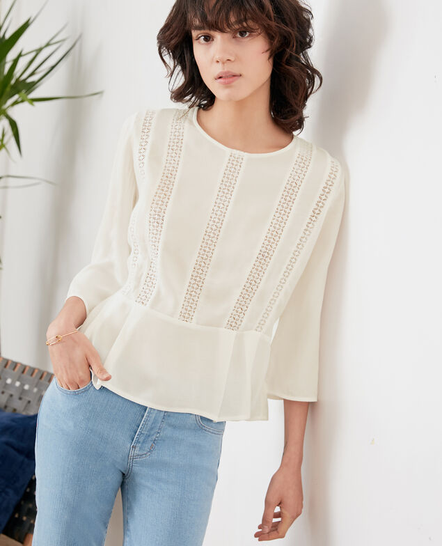 Schößchenbluse mit Spitze Off white