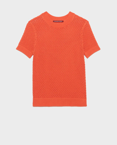 Kurzärmliger Pullover aus Baumwolle 0220 apricot orange 3sju106c09