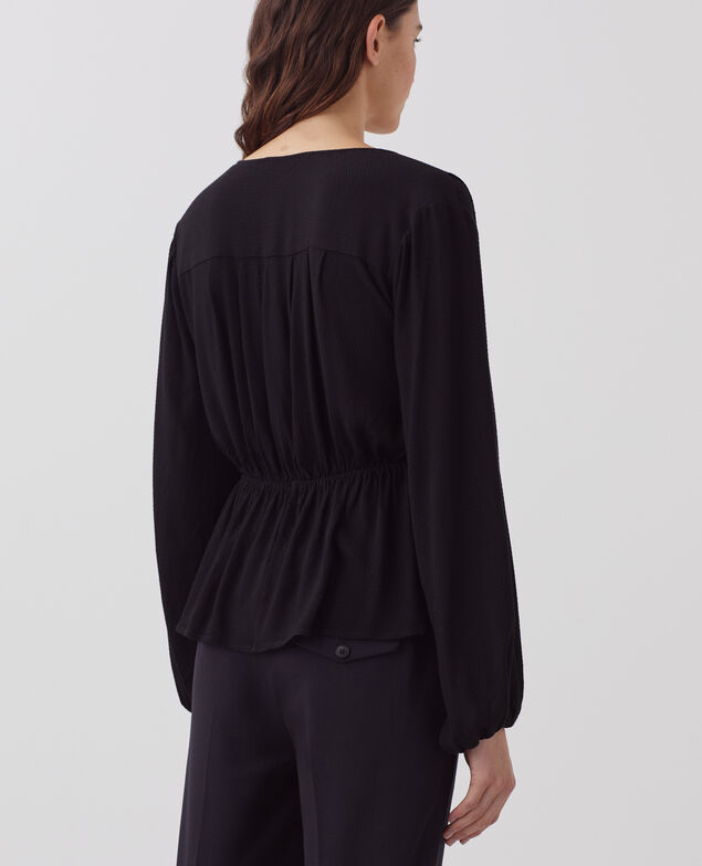 Fließend fallende Wickelbluse H091 black beauty