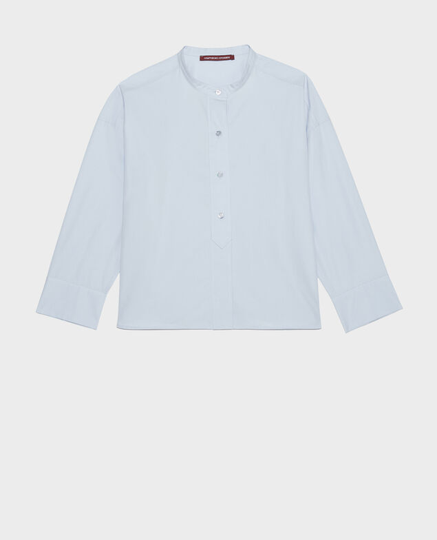 Bluse ohne Kragen aus Baumwoll-Popelin Heather