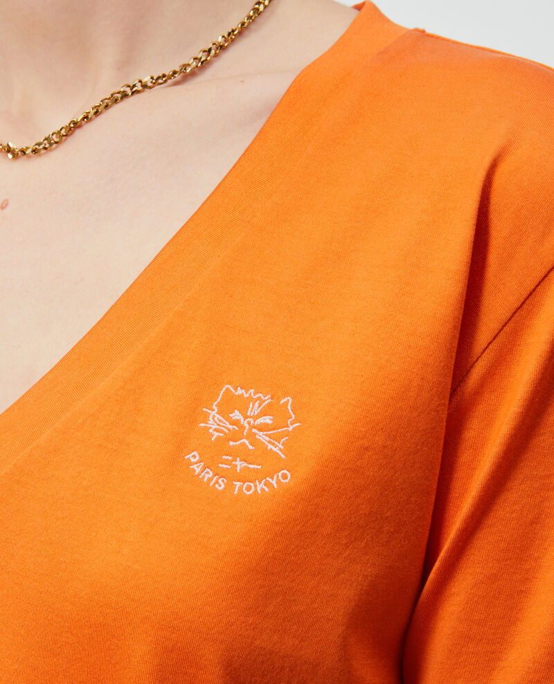 Besticktes T-Shirt aus Baumwolle Harvest pumpkin Nagaoka