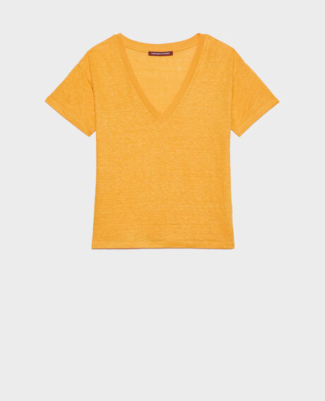 SARAH - T-Shirt mit V-Ausschnitt aus Leinen 23 orange Locmelar