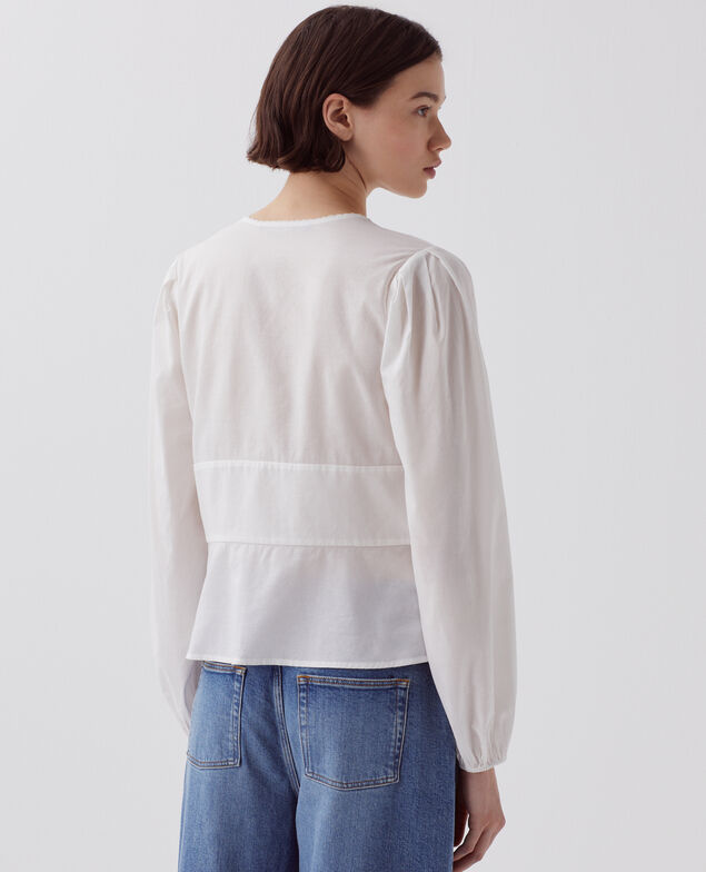 Bluse mit V-Ausschnitt aus Baumwolle H013 gardenia