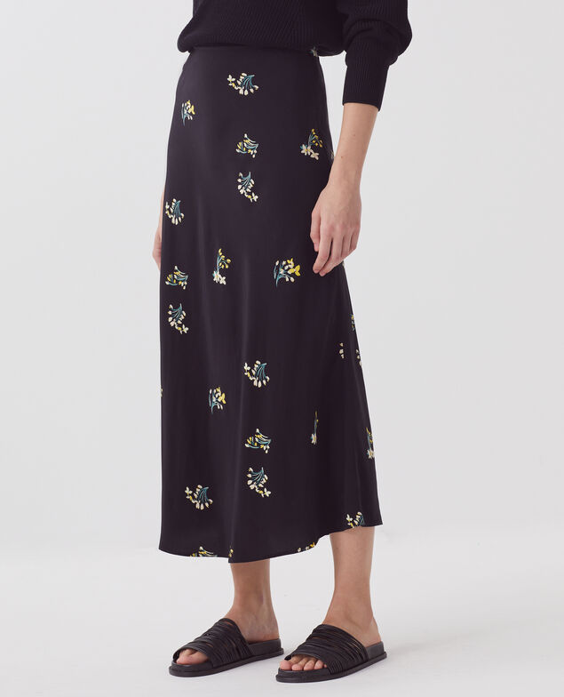 Fließend fallender Midi-Rock J091 fl bouquet black