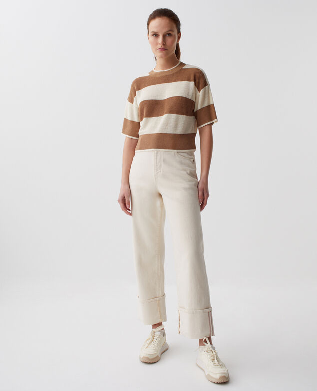 Cropped Pullover mit kurzen Ärmeln aus Leinen H324 large gratinato