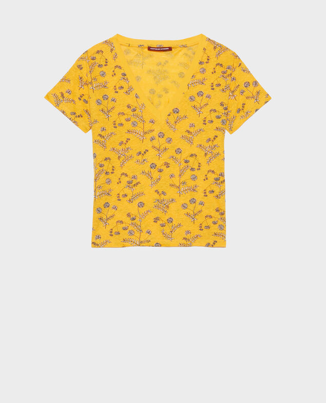 SARAH - T-Shirt mit V-Ausschnitt aus Leinen Coronille gold