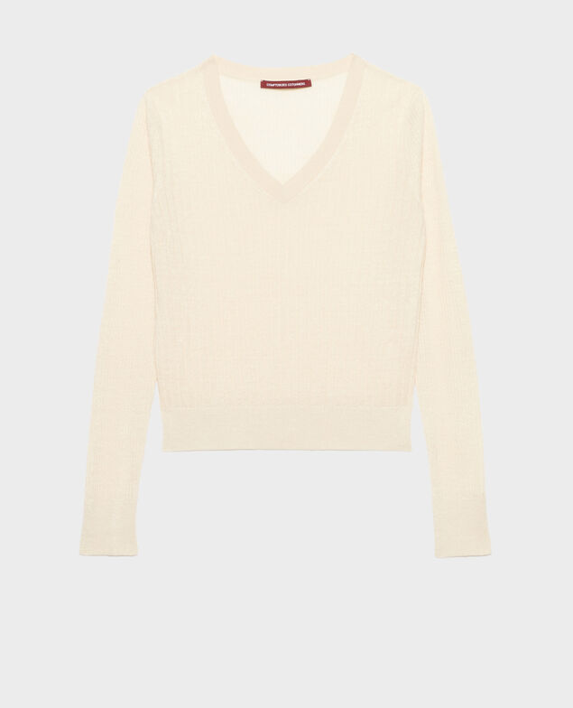 Strukturierter Pullover aus Leinen 0010 buttercream