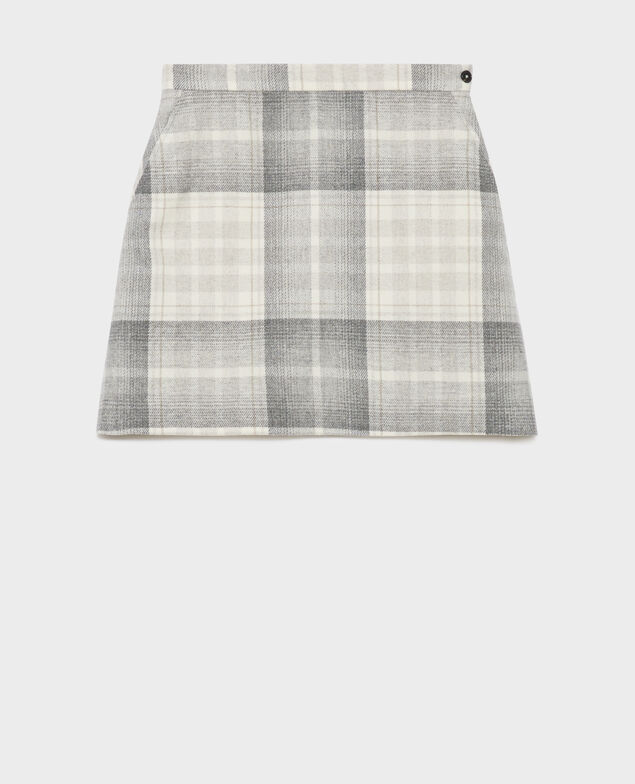 Kurzer Rock aus Mischwolle A003 white check