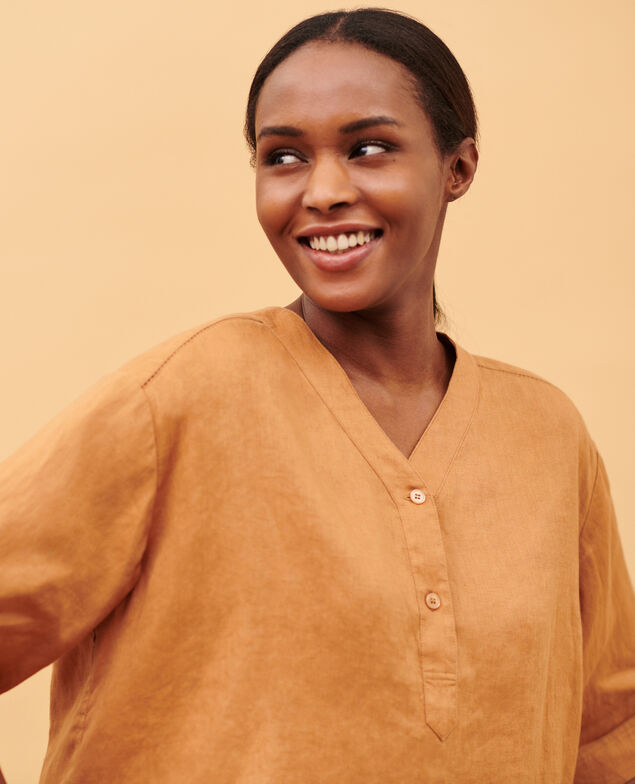 Weite Tunika aus Leinen 0320 almond brown