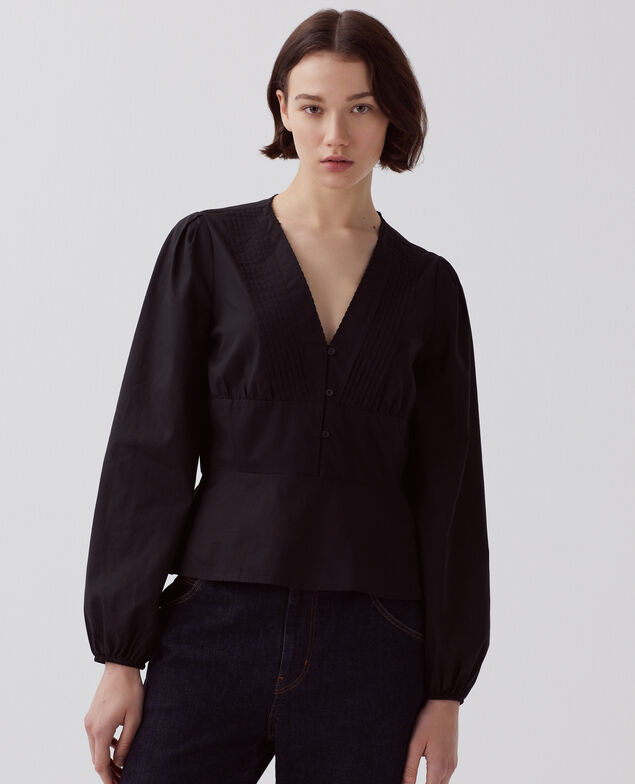 Bluse mit V-Ausschnitt aus Baumwolle H091 black beauty