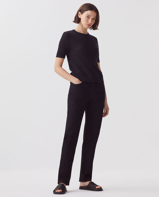 Kurzärmliger Pullover aus Leinen H091 black beauty