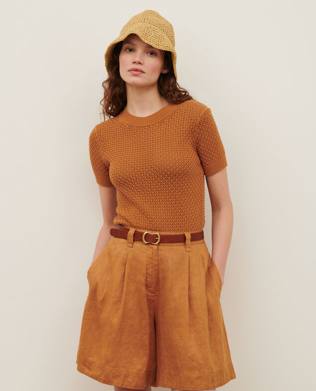 Kurzärmliger Pullover aus Baumwolle 0320 almond brown
