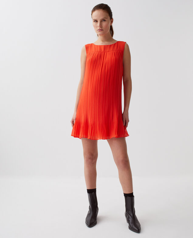 Fließendes kurzes Plissee-Kleid I250 cherry tomato
