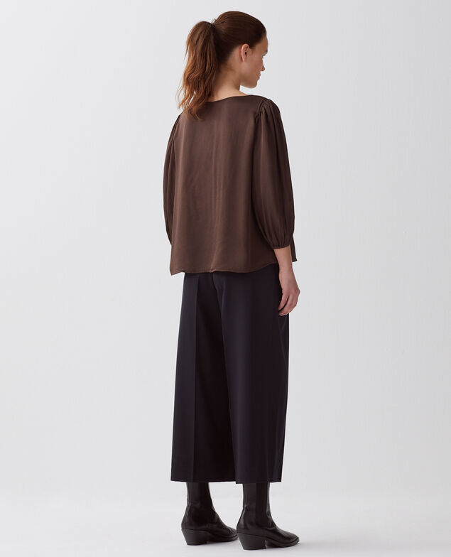 Fließende Bluse mit 3/4-Ärmel I390 coffee bean