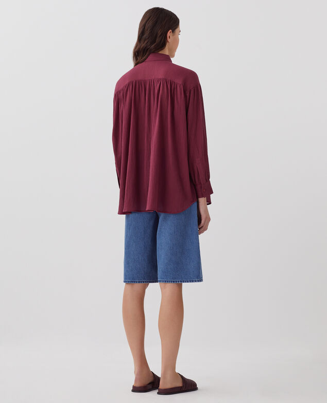 Bluse aus Plissée-Baumwolle J750 burgundy