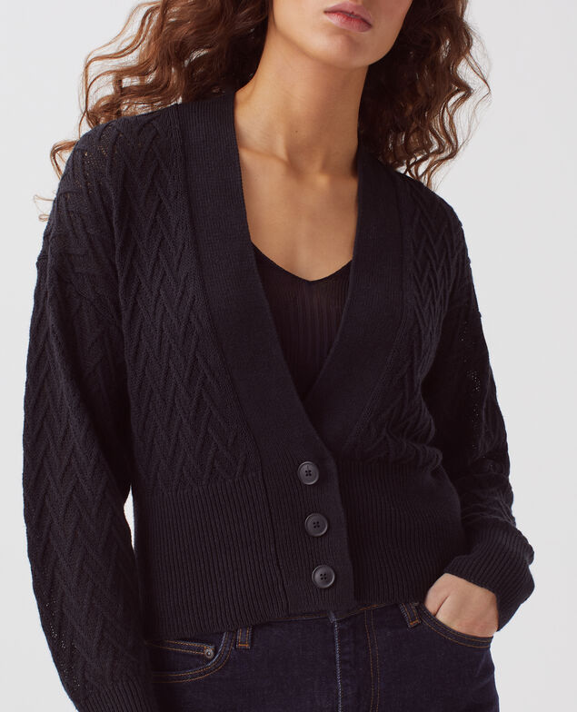 Cardigan mit V-Ausschnitt aus Leinen H091 black beauty
