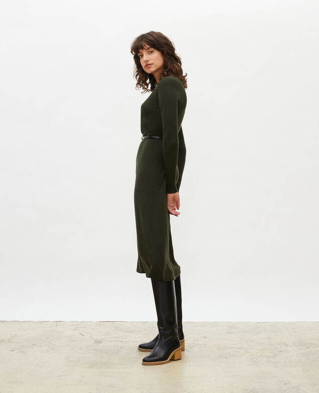 Ausgestelltes Kleid aus Merinowolle Military green