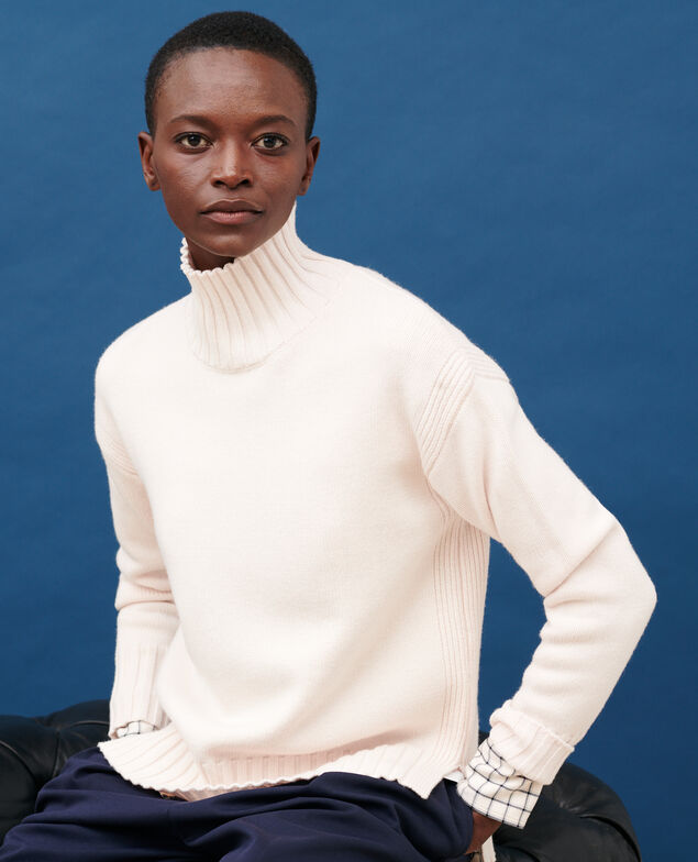 Pullover mit hohem Kragen aus Schurwolle 8842 01 offwhite