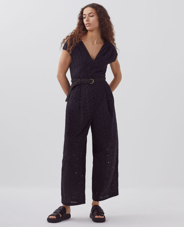 Jumpsuit mit Lochstickerei H091 black beauty