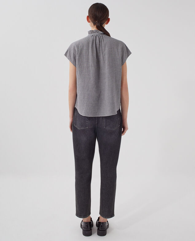 Ärmellose Bluse mit Rüschenkragen J093 gingham check