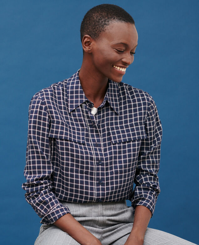 Fließende Bluse mit Karos 8869 69 navy check