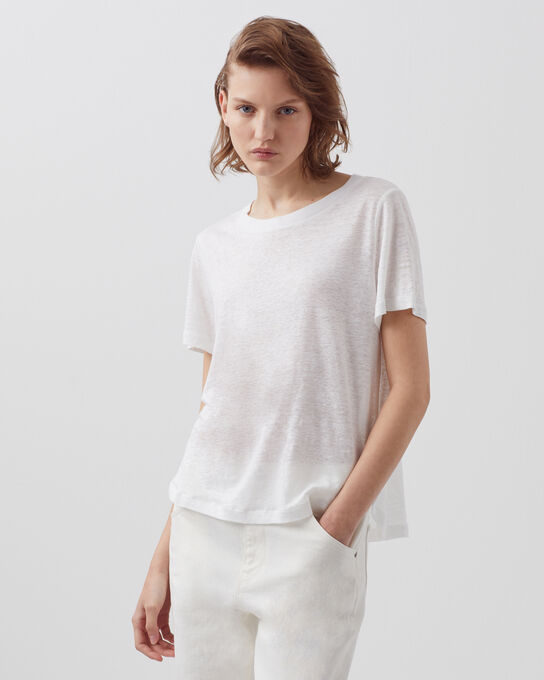 AMANDINE - T-Shirt mit Rundhalsausschnitt aus Leinen 00 WHITE
