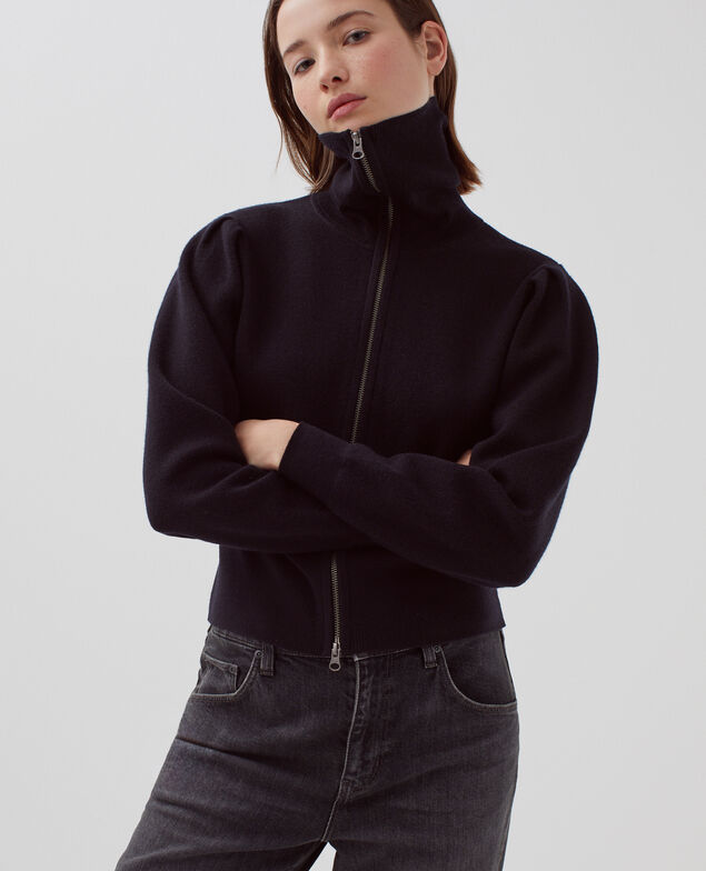 Cardigan aus Merinowolle mit Reißverschluss H091 black beauty