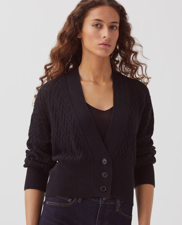 Cardigan mit V-Ausschnitt aus Leinen H091 black beauty