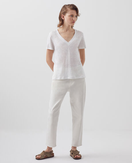 SARAH - T-Shirt mit V-Ausschnitt aus Leinen 4235 optical white 3ste082f05