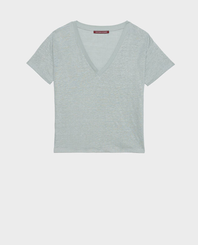 SARAH - T-Shirt mit V-Ausschnitt aus Leinen 54 green