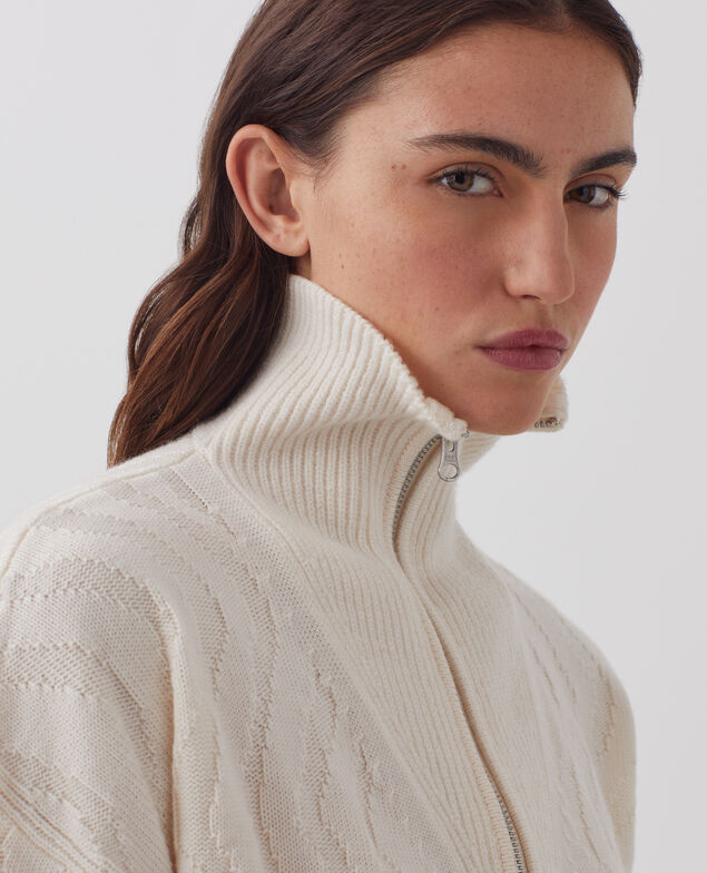 Cardigan aus Merinowolle mit Reißverschluss I307 ecru