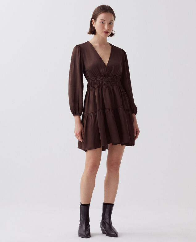Kurzes Kleid mit fließendem Fall I390 coffee bean