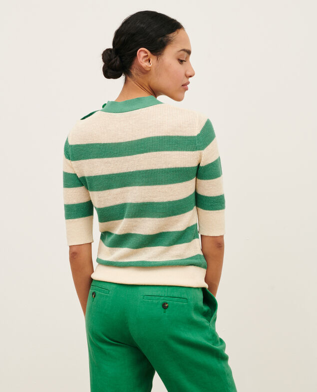 Kurzärmliger Pullover aus Leinen 0551 pine green stripes