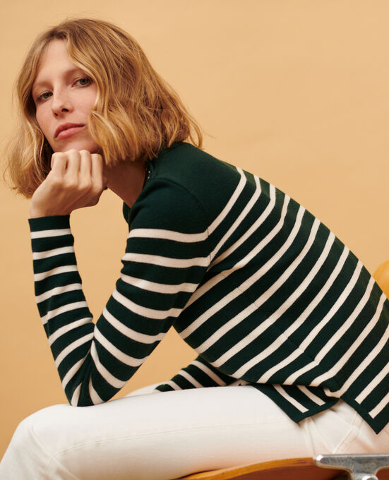 MADDY - Pullover aus Merinowolle im Marinelook 8872 58 DARKGREEN STRIPE