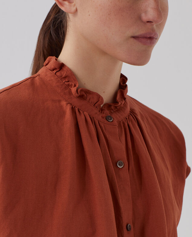 Ärmellose Bluse mit Rüschenkragen U260 orange