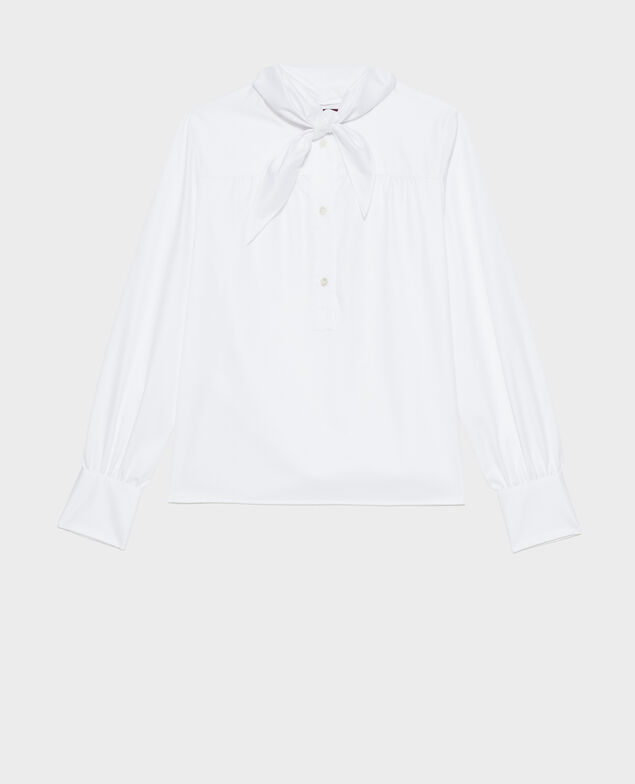 Baumwollbluse mit abnehmbarem Tuchkragen Brilliant white