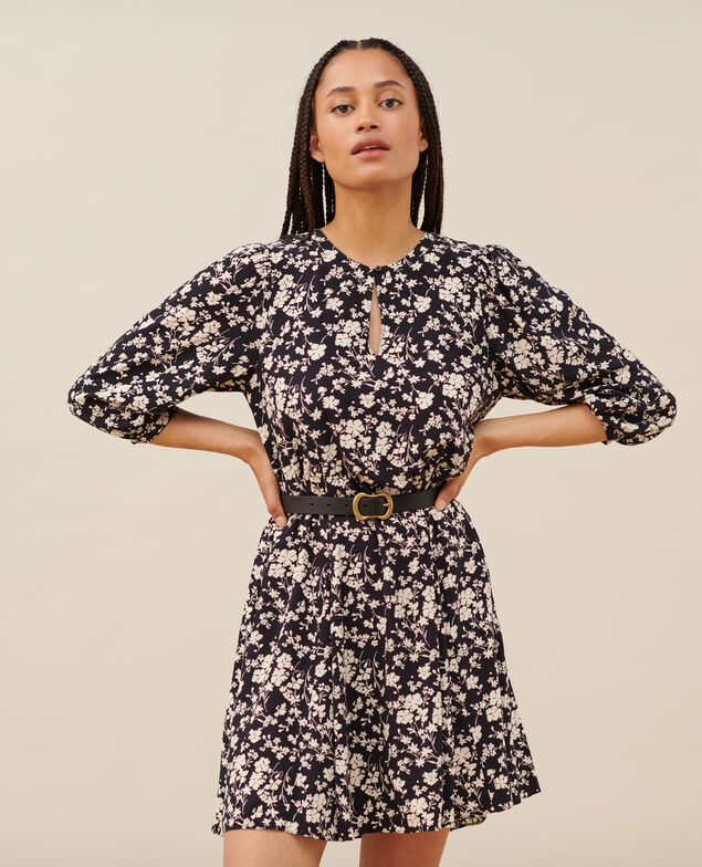 Fließendes gemustertes Kleid A686 navy fiore